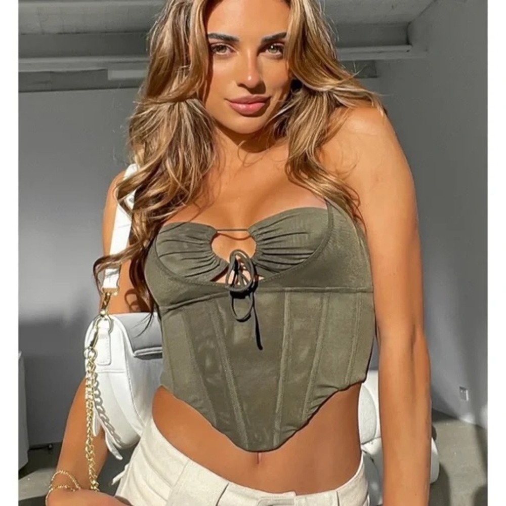White Fox Boutique - love to love mesh bustier khaki